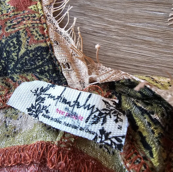 Free People East Willow Trapeze Slip Boho Mini Dress Bohemian Paisley Womens M - Picture 13 of 13